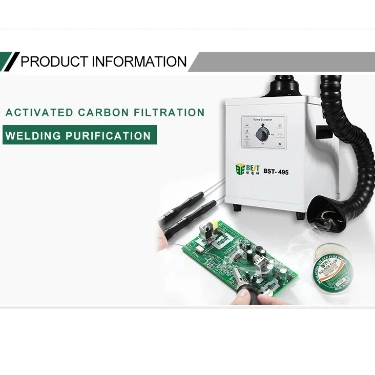 

Industrial BST-495 Fume Purifier | 150W High-Suction Smoke Absorber with HEPA & Carbon Filters