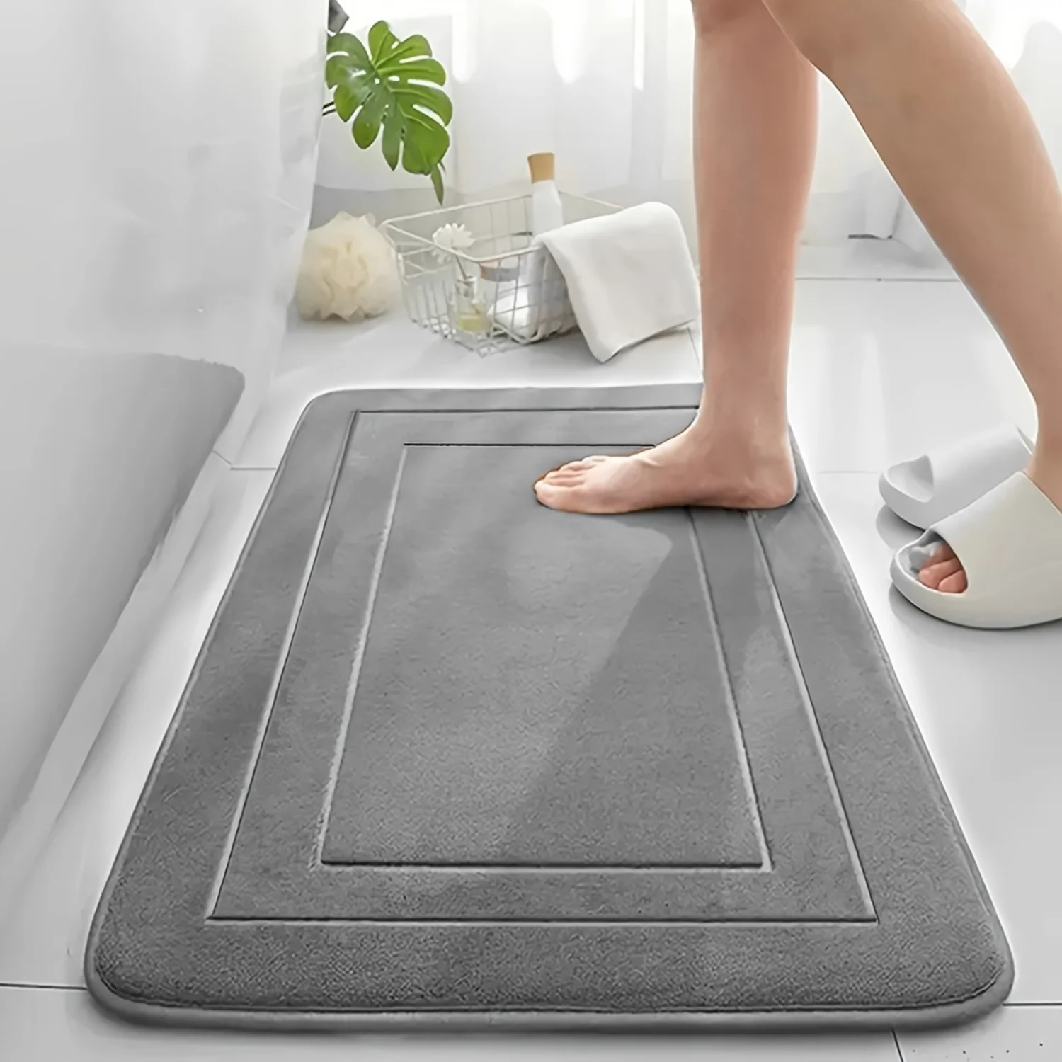 1pc Bathroom Mat, Bedroom Living Room Rug, Non-slip Bottom Absorbent Floor Mat, Memory Foam Sunshade Bathroom Floor Mat, Soft Sh