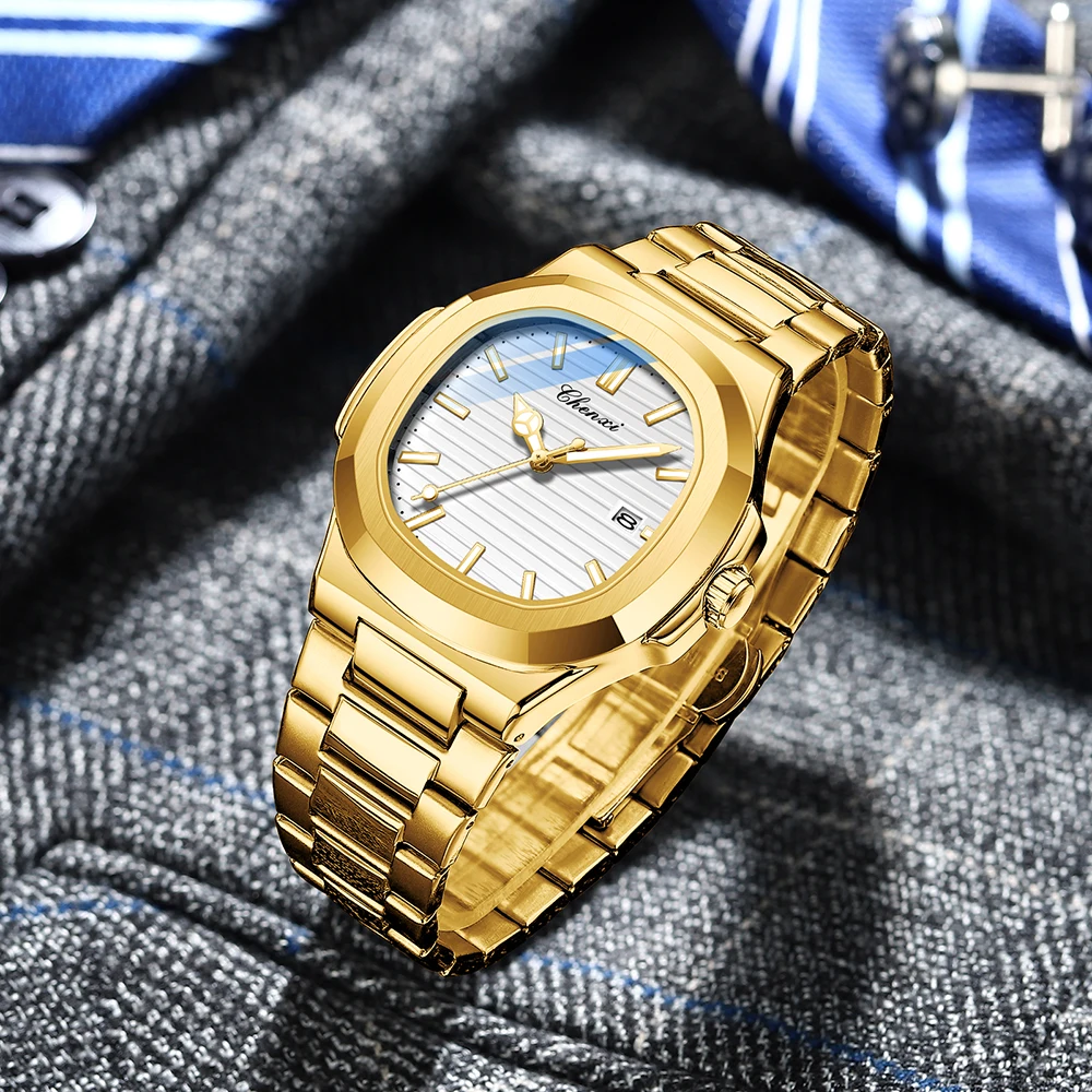 2023 New CHENXI Fashion Men Gold Stainless Steel Watch Luxury Business Casual  Waterproof Date Quartz Clock Relogios Masculino