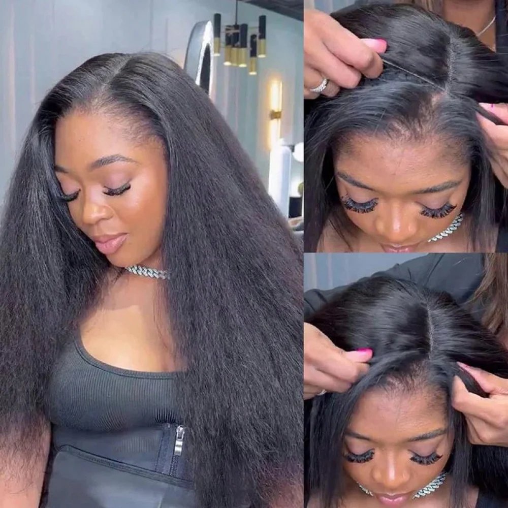 شعر بشري مفرود غريب 250 كثافة 3 في 1 نصف باروكة خط شعر طبيعي لا حاجة للغراء ملابس منتفخة مسبقًا ونصف شعر مستعار للنساء