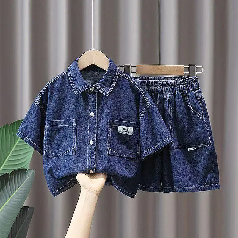 

Boy's Summer Denim Suit 2025 New Style Children's Clothing Stylish Short Sleeved Fashionable Boys' Summer Outfit
