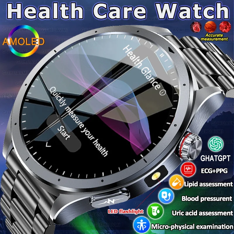 

2025 New Health detection ECG+PPG Uric Acid Blood Oxygen Body Analysis Smart Watch Clock HD Bluetooth Call Sports Smartwatch Men