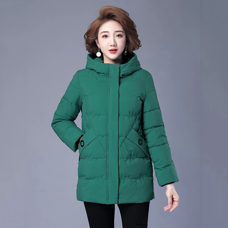 

Women Loose and Comfortable Warm Temperament Hooded Down and Cotton Jacket Winter New Medium and Long Styles Coat