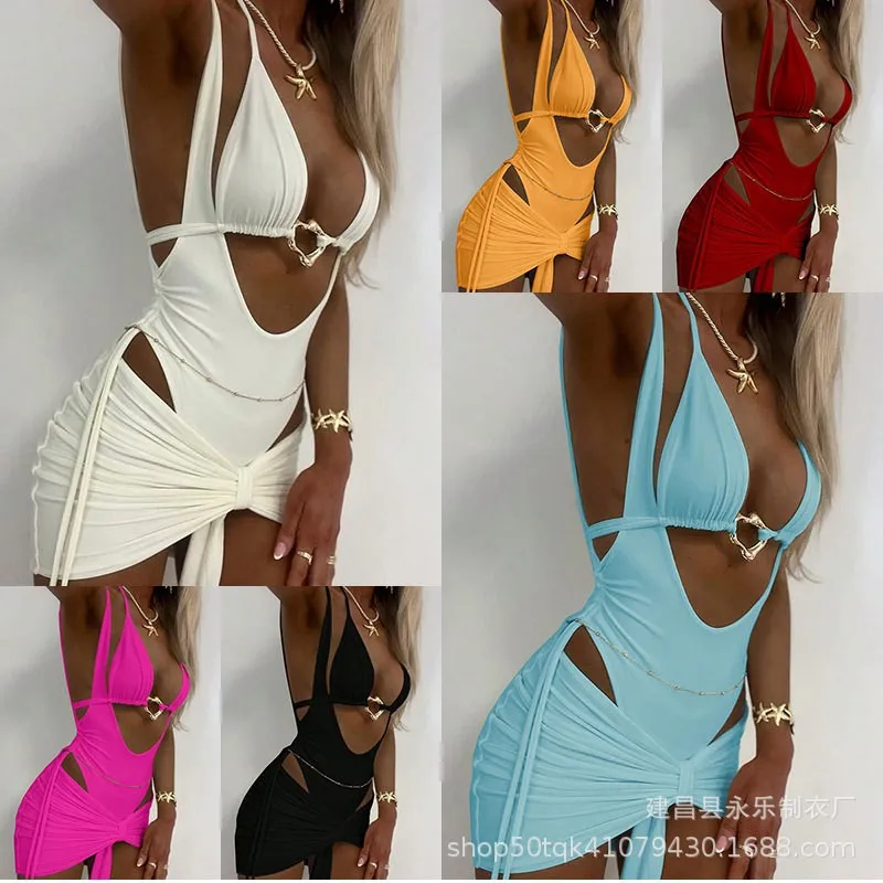 Women's 2026 Women's Two-piece Solid Color Quick Dry High Stretch Sleeveless Eco Friendly Bikini Set with Halter Neck and Side