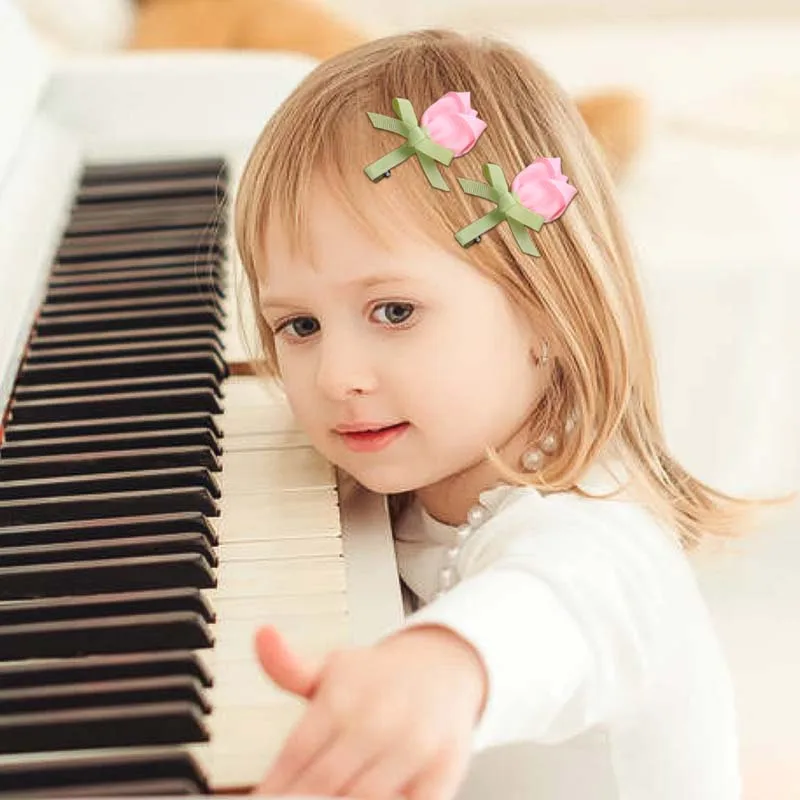 Ncmama-Pinzas para el pelo de flores rosas para niños pequeños, pasadores de horquilla con cinta hecha a mano, accesorios para el cabello para bebés