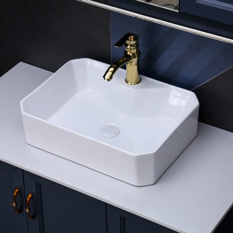 

Simple ceramic bathroom, white octagonal square basin hotel, wash basin art