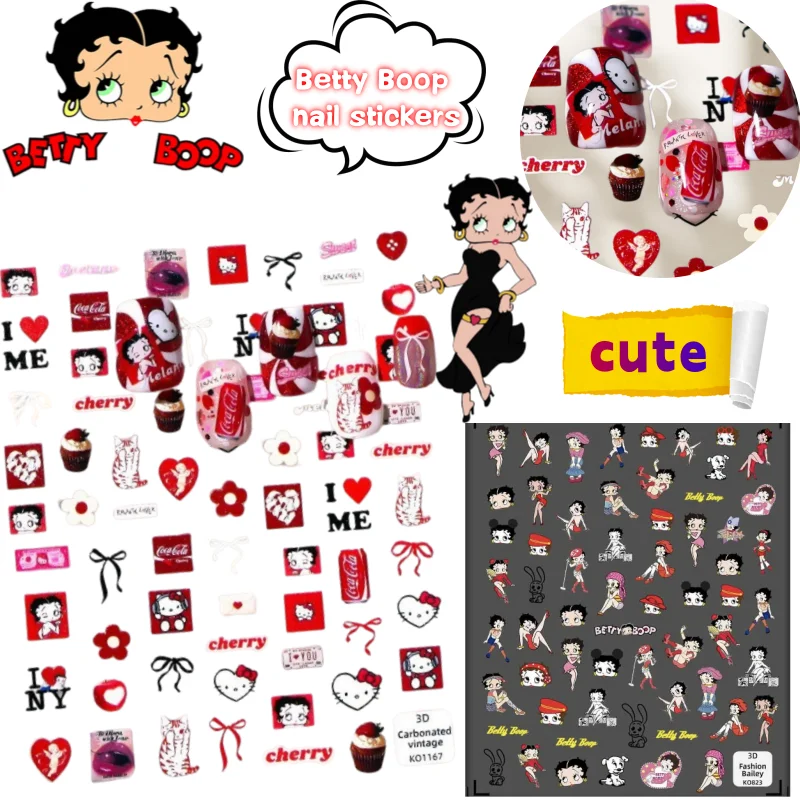 

Betty Boop Nail Stickers High-value Cartoon Cute Printing Creative Girl's Heart Sweet Simple Waterproof Nail Decoration Stickers