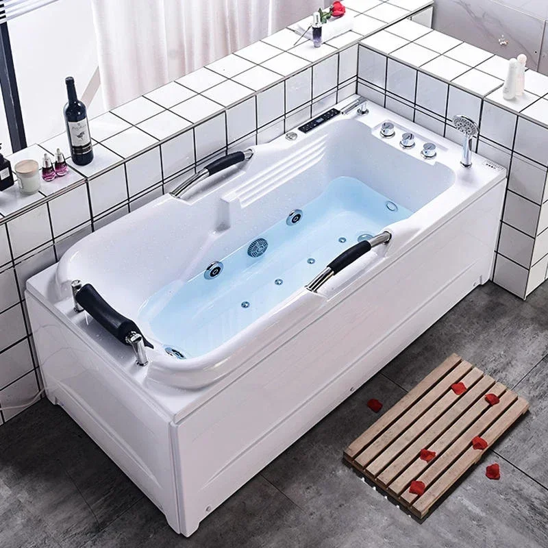 Intelligent Control Indoor Whirlpool Hydro Bath Massage Jets Tub Whirlpool With White Pu Pillow Handrails