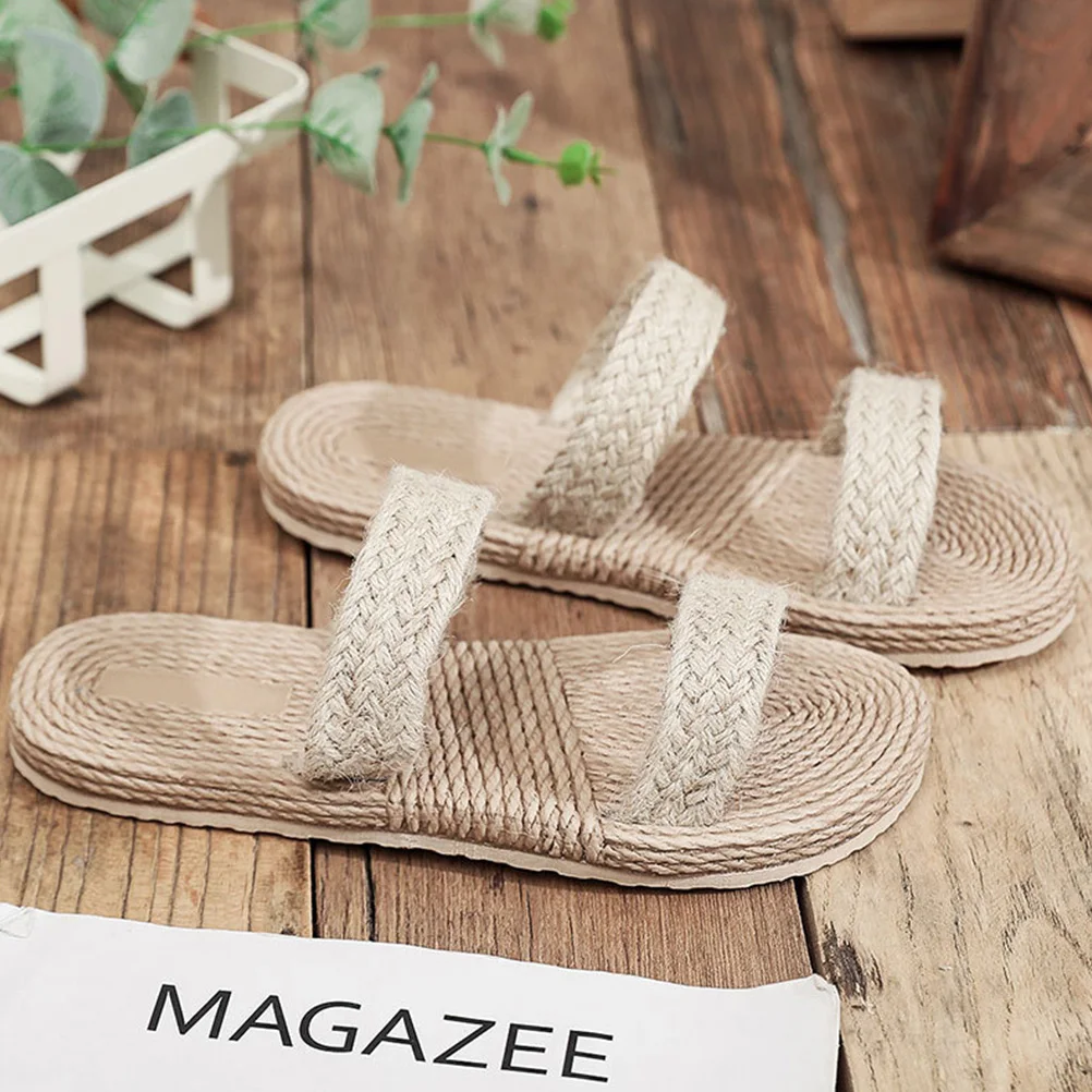 Volital Sandals for Women Slippers Ladies Flat Straw Simulation Espadrilles