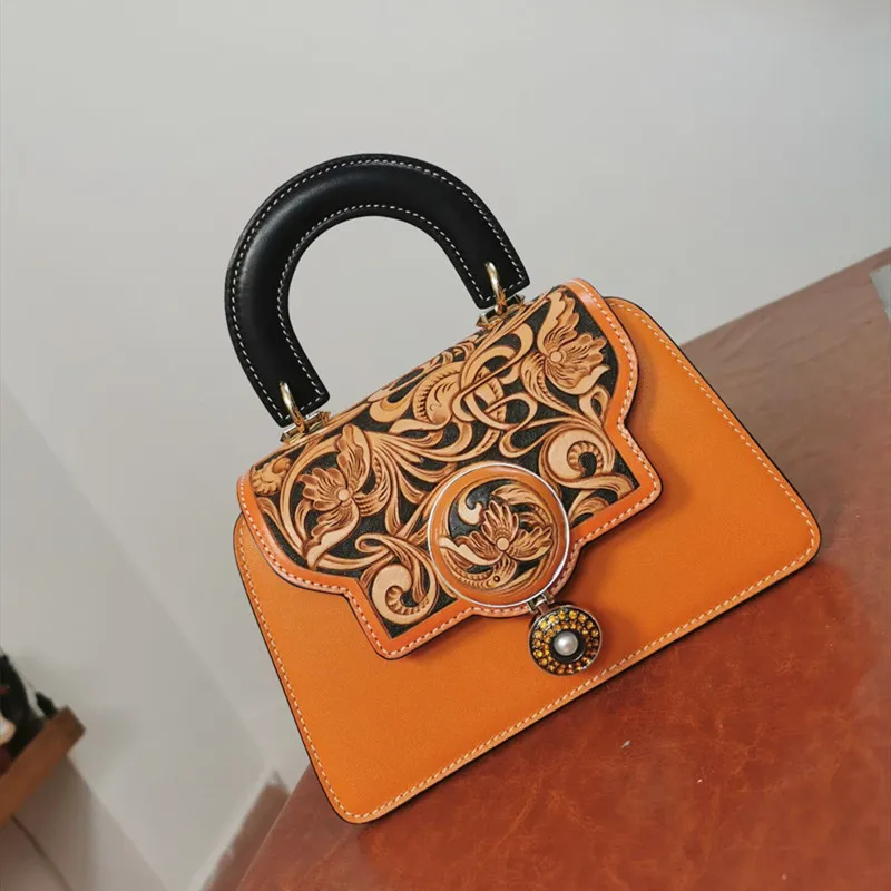 

Leather Carving Cowhide Women's Bag Hand Shoulder Crossbody Cowhide Country