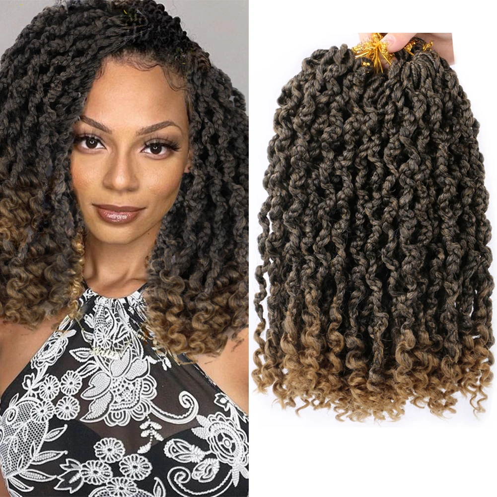 Dairess Goddess Box Braids Curly Ends 12 Inch Crochet Hair Pre Looped Bohemian Butterfly Braiding Hair for Women