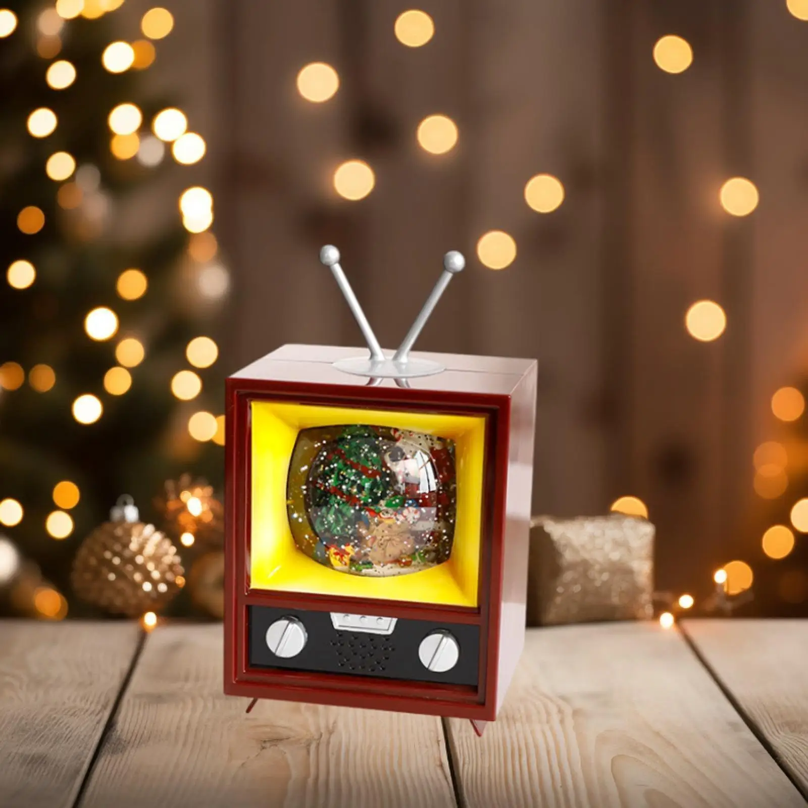 زخرفة تلفزيون خشبية لعيد الميلاد، منحوتة تلفزيون خشبية لعيد الميلاد، تمثال تلفزيون صغير لعيد الميلاد لتزيين سطح المكتب والمنزل #2