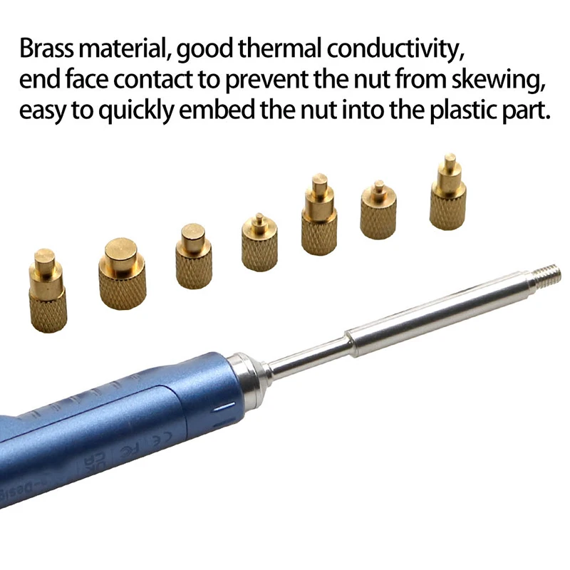 Heat Insert Nut Iron Tip TS100 Soldering Iron Tip Insert Internal Thread Head M2-M8 Brass Hot Melt Insert Nut Insertion Kit