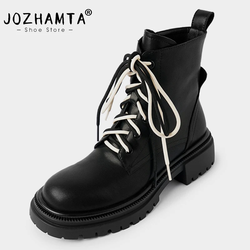 

JOZHAMTA Size 34-40 Women Ankle Boots For Winter 2023 Genuine Leather Chunky Heels Shoes Womans Platform Boot Casual Booties