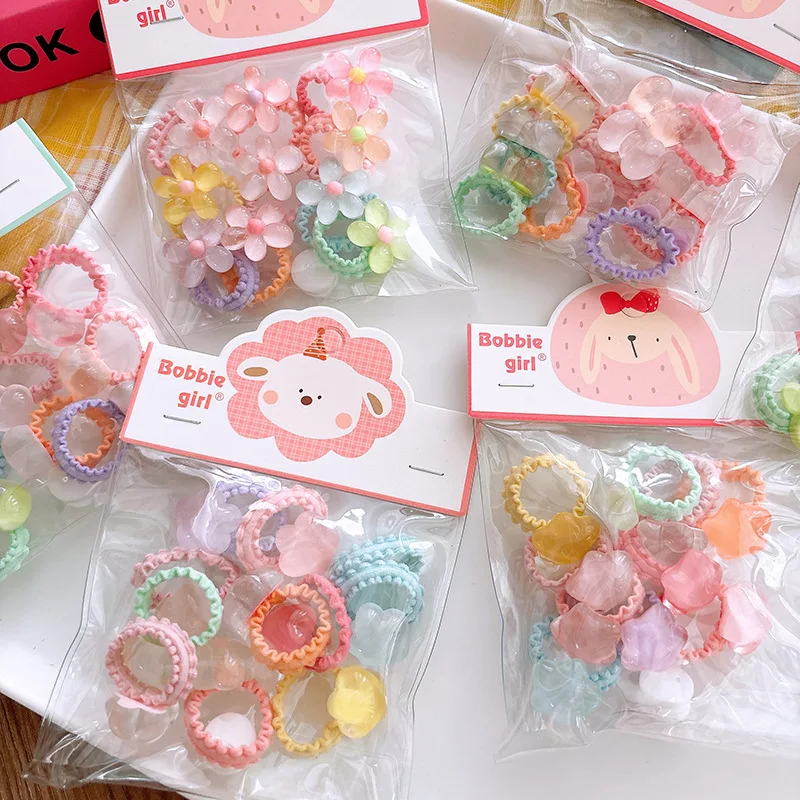 

10PC/lot Girls Resin Elastic Bands For Girl Headband Kid Plastic Ponytail Holder Scrunchie Colorful Love Flower Rubber Bands