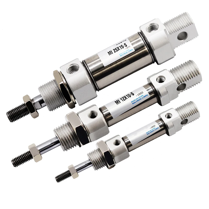 MI10/12/16/20/25-10*25X30X50X75-S-CA Small Stainless Steel mini Air Pneumatic Cylinder Double Acting