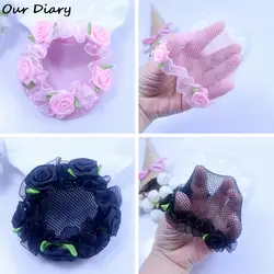 5 Colors Hair Bun Cover Flower Bun Hair Nets Dancewear Hair Accessories For Girls' DancersrCute Kids' Bun Net