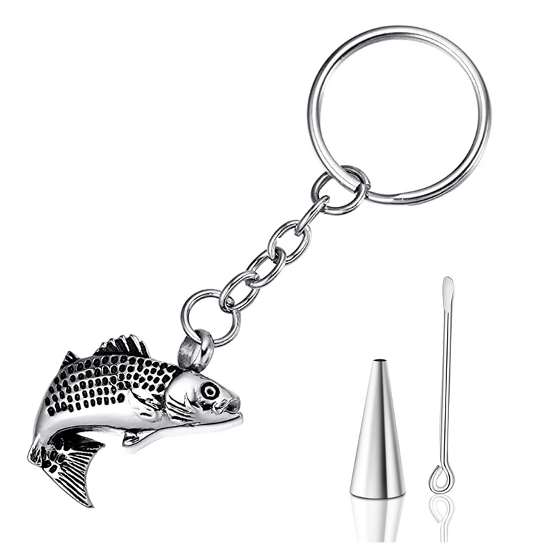 Customized Fish Cremation Urn Keychain Keepsake Stainless Steel Memorial Ashes Keyring Jewelry Dropshipping