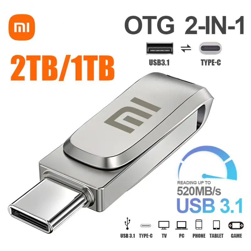 Xiaomi OTG Type C Pen Drive 1TB 2TB Mini Metal Usb Memory Stick 512GB Usb Flash Card 128GB USB 3.0 Pendrive For Smartphone PC