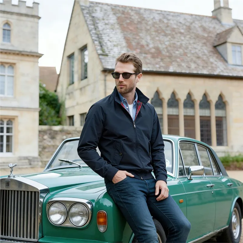 men's workwear stand-up collar short coat with checkered lining