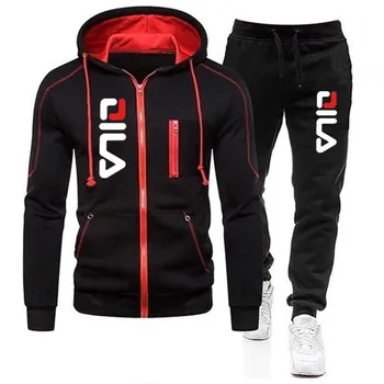 Nieuwe effen herenjas met rits en capuchon + joggingbroek Sport Casual jogger Sportkleding 2-delige mannelijke fleece streetwear-sets