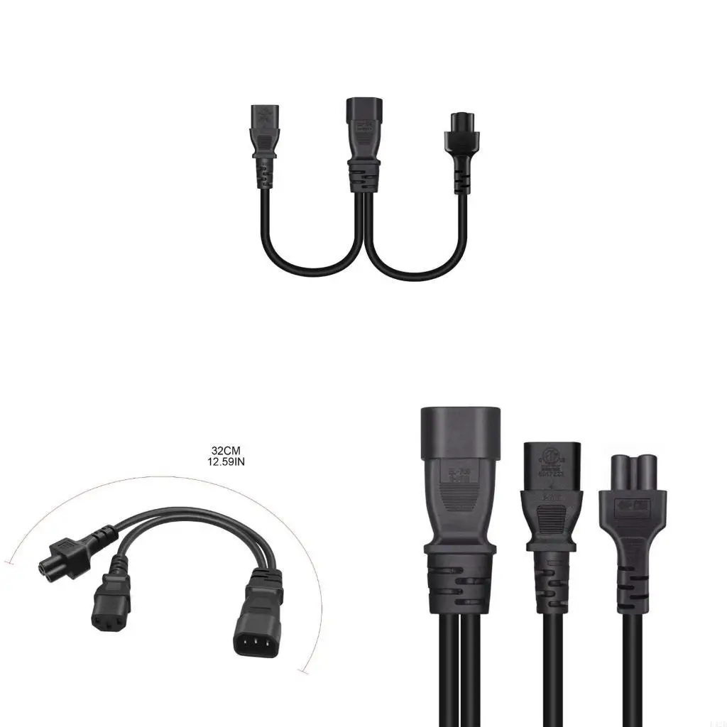 F42D 3-pin IEC320-C14 Male Plug to IEC320-C13+C5 Female Adapter Cord Y-splitter Power Supply Converter Cable Line