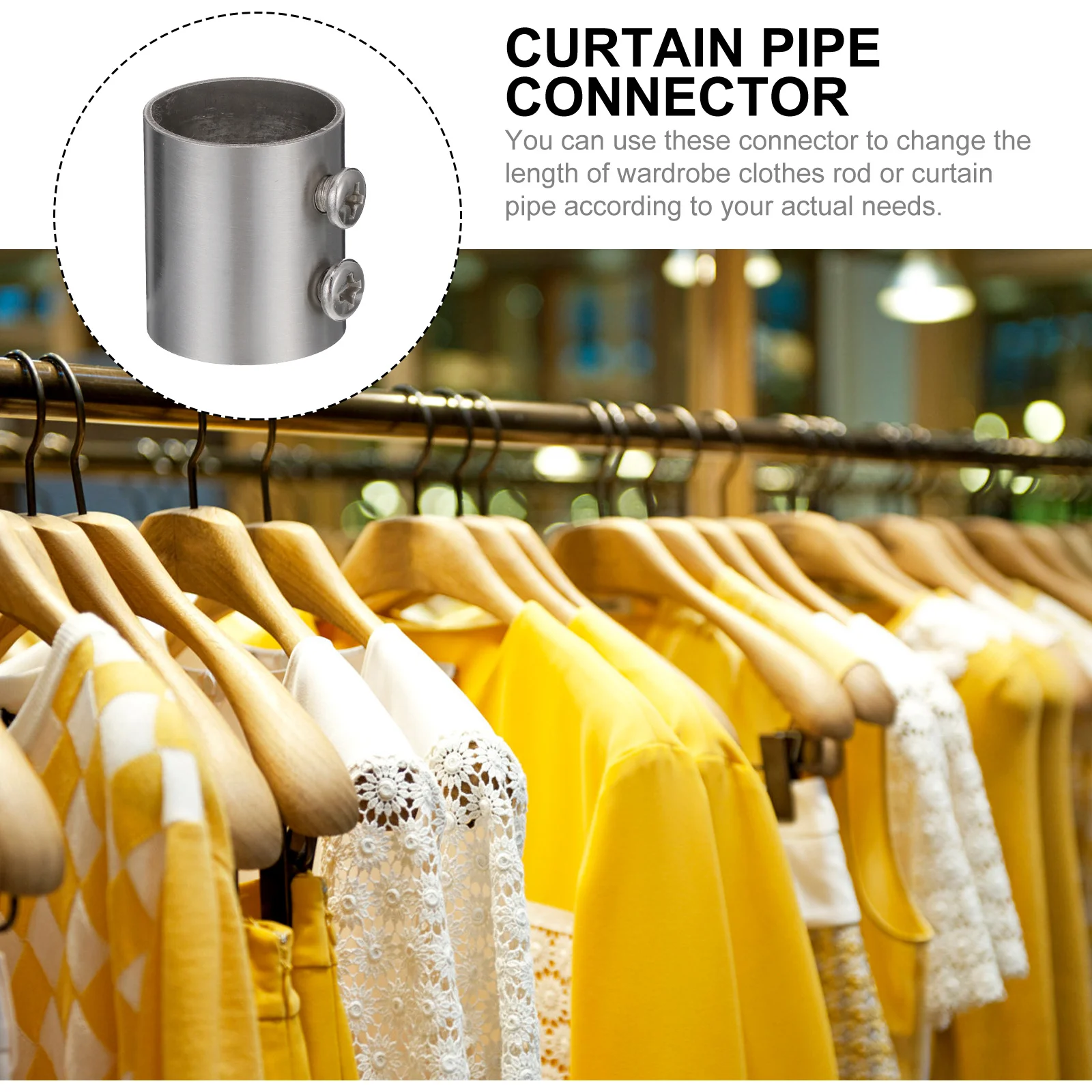 

5Pcs Adjustable Connector for Wardrobe Rod Curtain Rail Clothesline Extension Fitting Strong Metal Connectors for Home