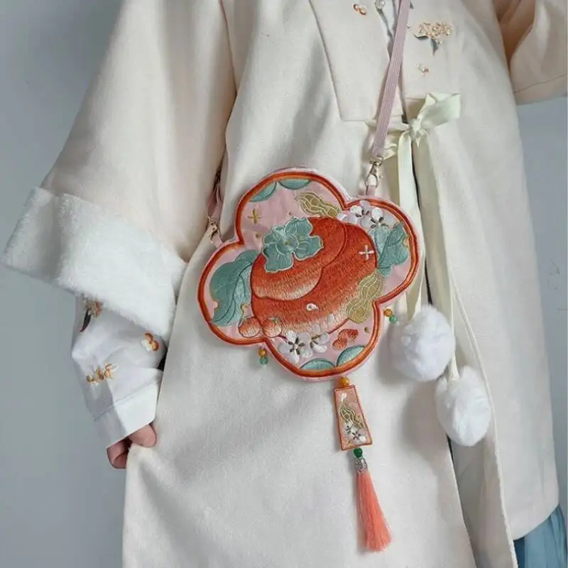 

Chinese Traditional Hanfu Bag Ancient Vintage Floral Embroidery Tassels Messenger Bag Gift Purse Wallet Cosplay Princess Handbag
