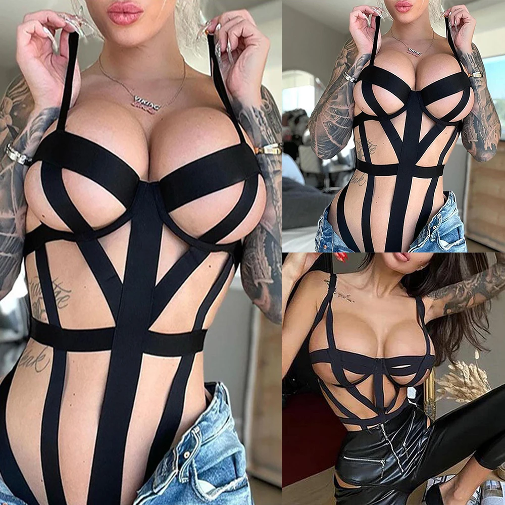 One Piece Bondage Harness Lingerie Sexy Women Hollow Out Bra Bondage Strap Bodysuit Sleepwear Lady Party Sex Intimates Underwear