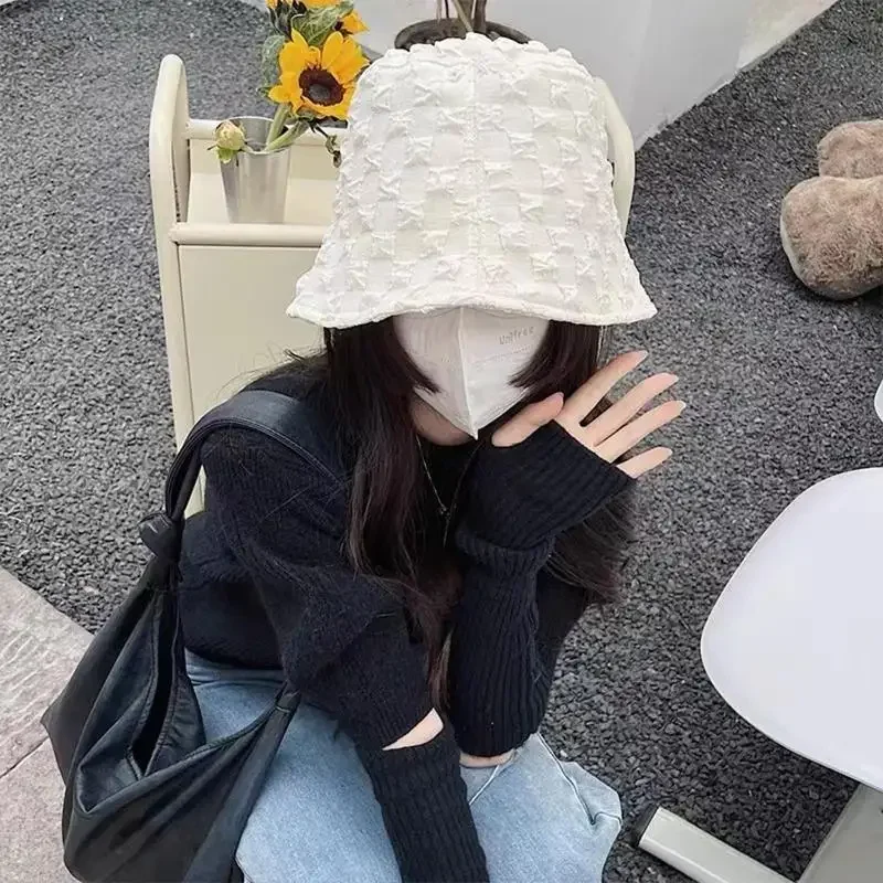 L93F Pleated Bubble Sunproof Bucket Hat Color Fisherman Hats Breathable