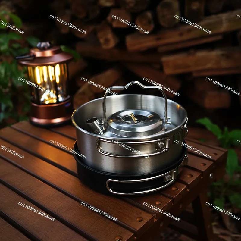 Outdoor Pot Set Camping Stainless Steel Pot Set 4-piece Kettle Frying Pan Cooking Pot Self-driving Tour Portable Picnic Set