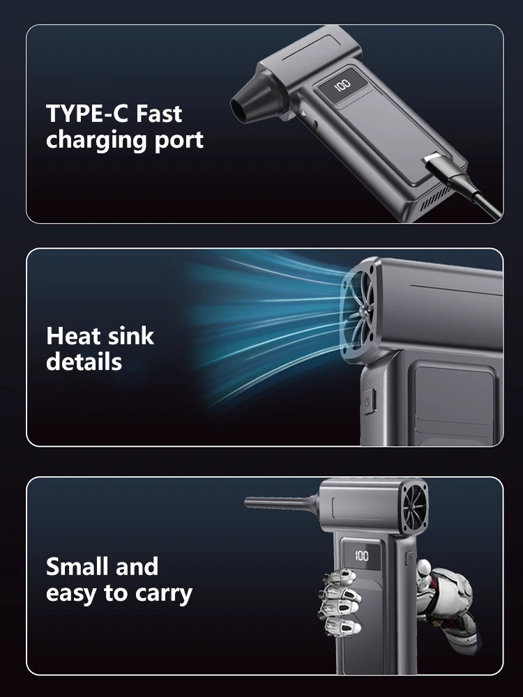 Electric Air Turbo Fan Portable Turbo Jet Fan & Flashlight 180000RPM Handheld Brushless Motor Dust Blower Cordless Dust Remover