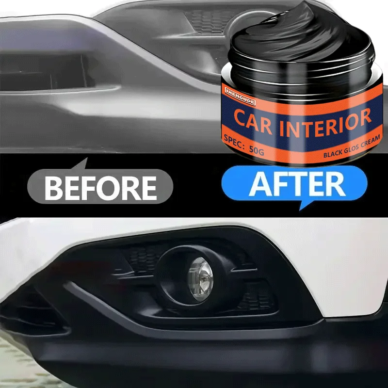 50G Car Interior Black Gloss Cream - Restores Faded Plastic Parts, Double Black Shine for Car Interiors & Exterior Trim