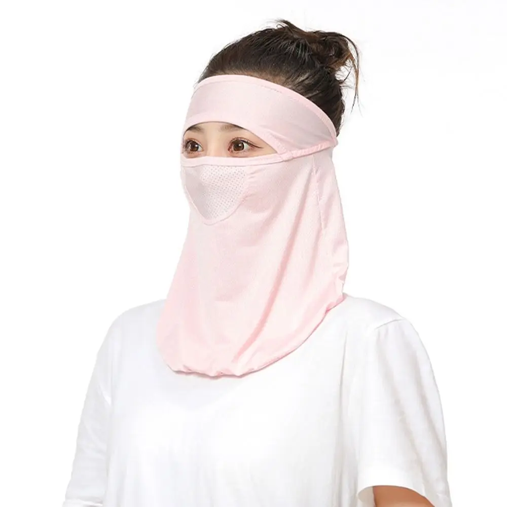 Summer Sunscreen Breathable Ice Silk Mask UV Protection Face Cover Face Veil With Neck Flap Adjustable Outdoor Face Shield