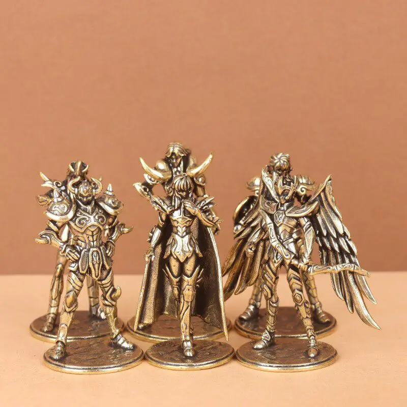 Gold Saint brass Mini Figures twelve zodiac Saint Seiya ornament cartoon model desktop decoration copper gift