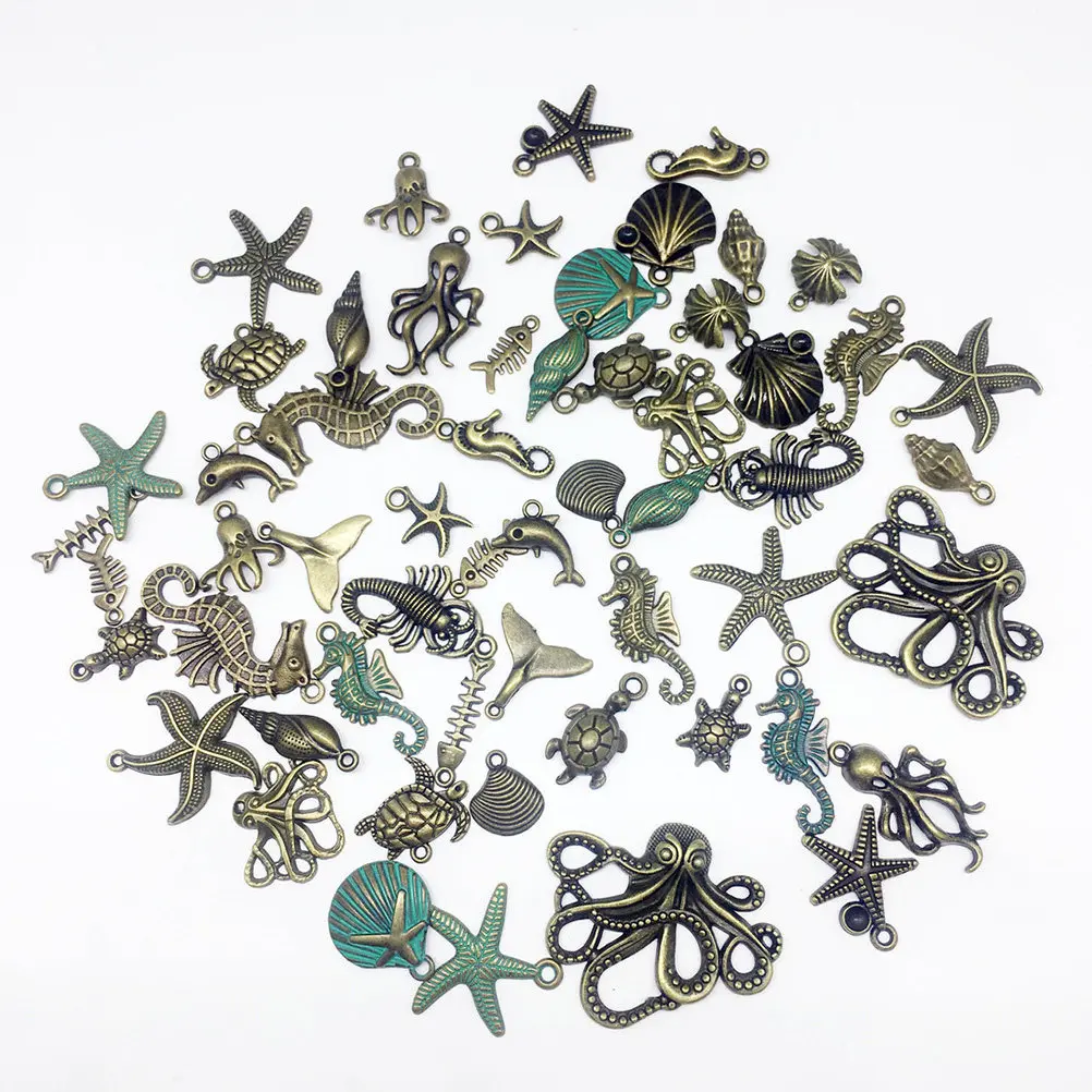 56Pcs Marine Animal Metal Charms Pendants Bronze Ideal for Jewelry DIY Necklace Bracelet Scrapbooking Keychain