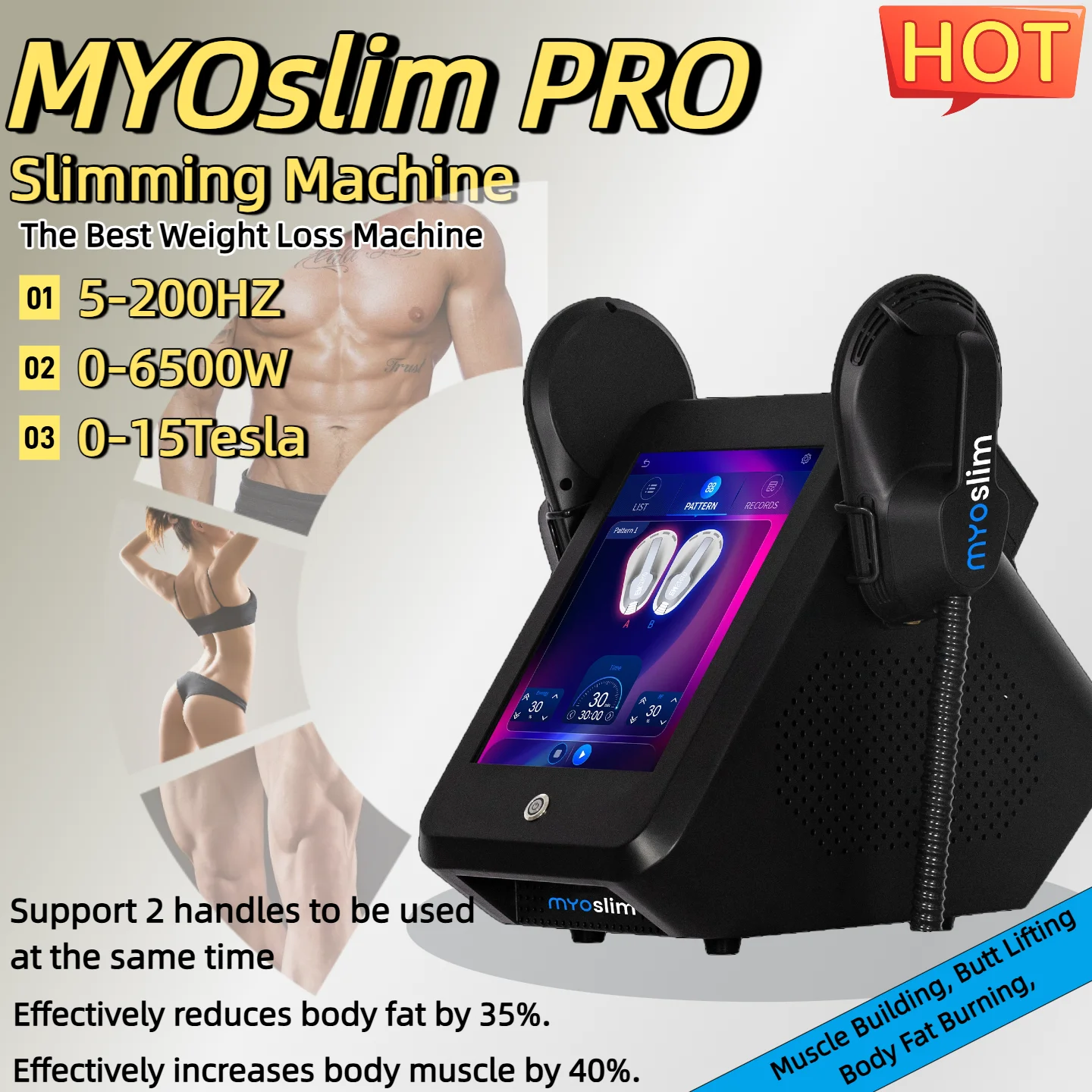 

Обновление EMS MyoslimHIEMT, высокоинтенсивный вибрационный импульсный электромагнитный формирующий профессиональный рост мышц и сжигание жира