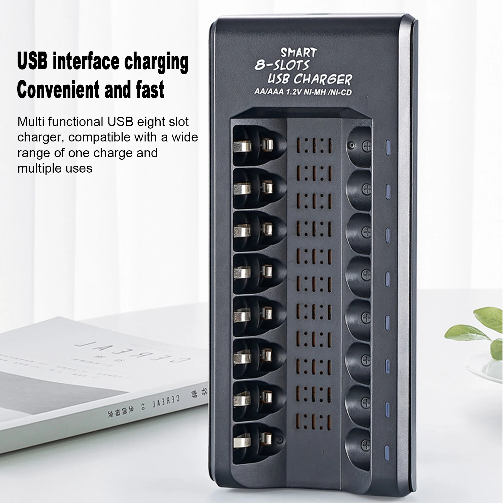 8-Slot Smart Battery Charger For 1.2V Ni-MH AA/AAA Rechargeable Batteries USB Plug And Play Battery Charging Dock