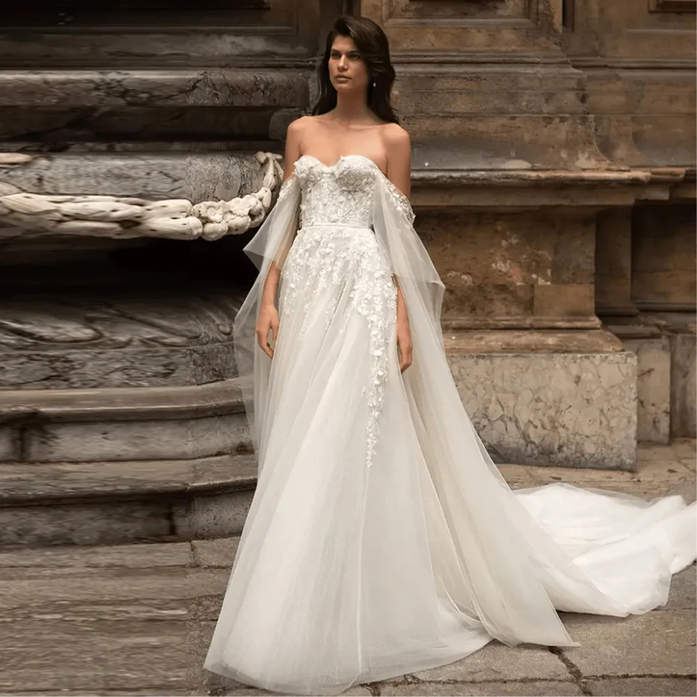 Customized Off The Shoulder Bridal Gowns Charming Lace Wedding Gowns Stylish A Line Appliques Bridal Dress Vestidos De Novia2025