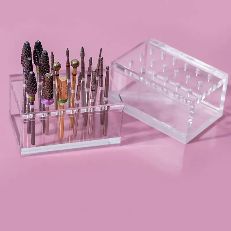 Support de rangement 18 trous pour embouts de ponceuse à ongles en bois/acrylique, organisateur de têtes de polissage et de meulage, conteneur vide pour outils de manucure