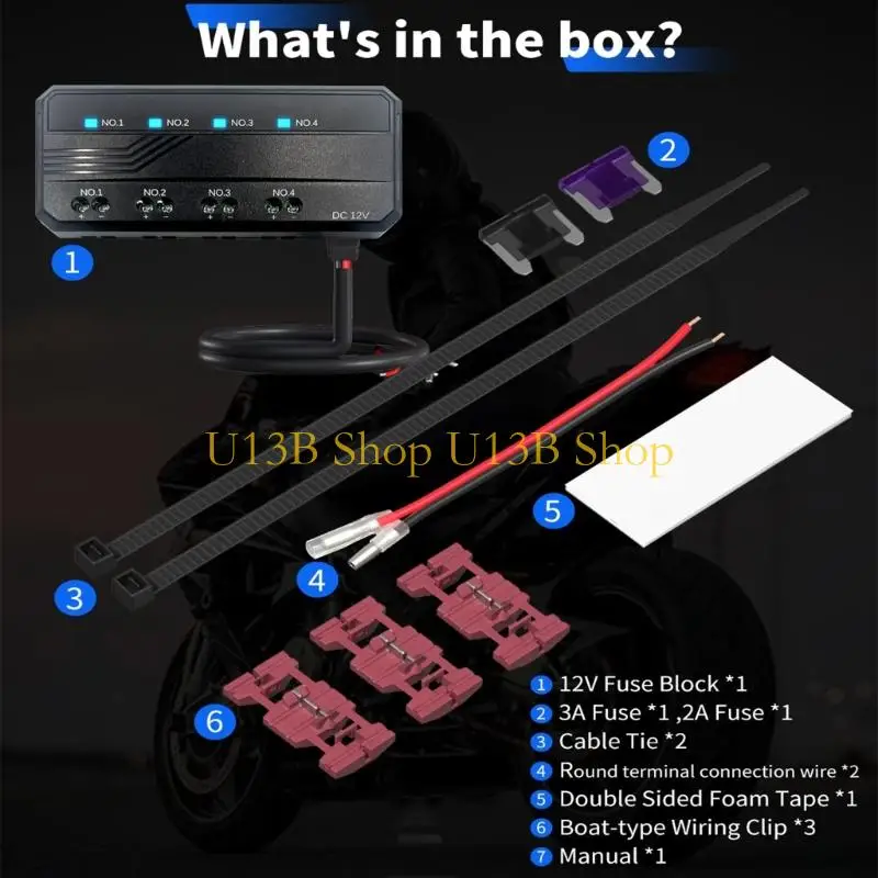 U13B Universal 12V Automotive Block 4 Circuit 20A Blade Holder Relays لأسلاك سيارة الدراجات النارية الأسلاك