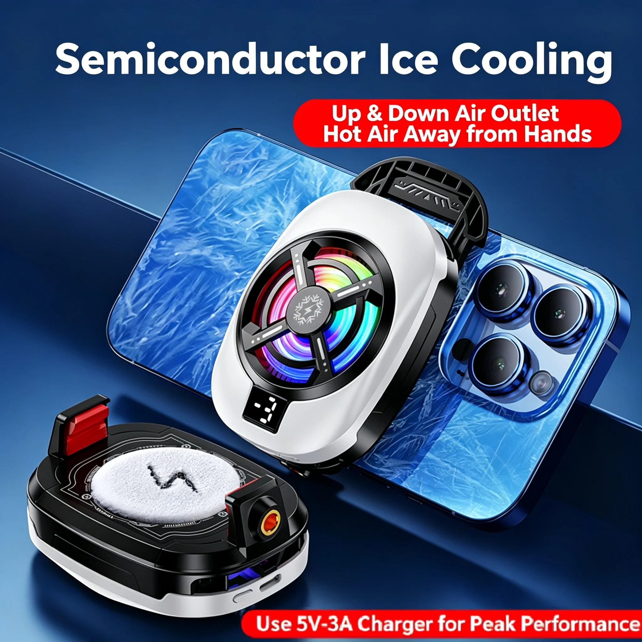 Mobile Phone Cooler Backclip Cool Fan Heat Sink Semiconductor Digital Display Cooling Radiator Game Cooler for IPhone Samsung