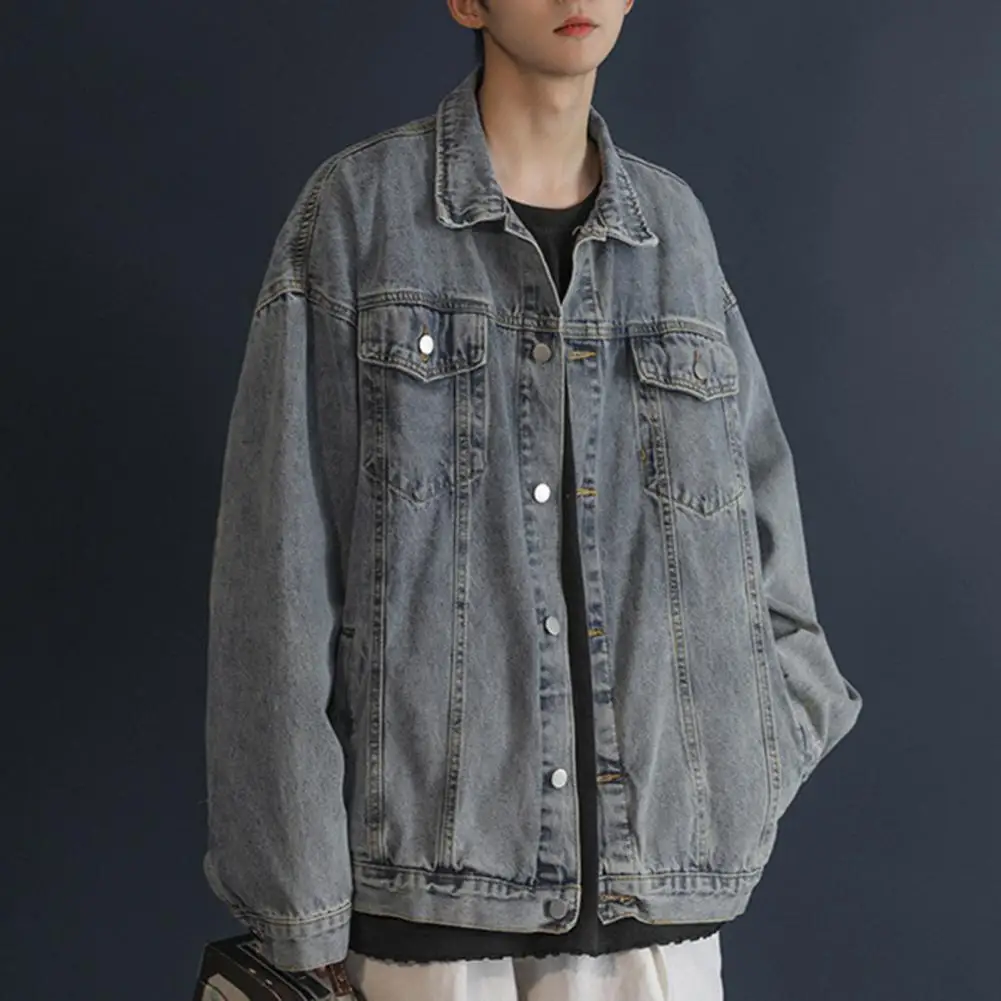 Men Denim Jacket Men Jacket Retro Hip Hop Style Denim Jacket with Multi Pockets Plus Size Men Coat for Casual Streetwear