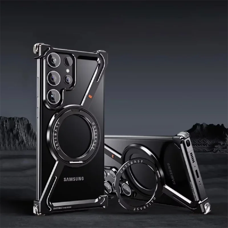 Magnetic Rotating Bracket Phone Case Aluminium Alloy Protective Cover for Samsung Galaxy Z Fold 6 5 W24 Slim Frameless Bumper