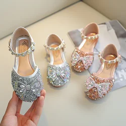 Nowe dziecięce buty księżniczki dla dziewczynek Bowtie brokat dziecięce buty do tańca Bling Bling Party Casual maluch sandały dziewczęce