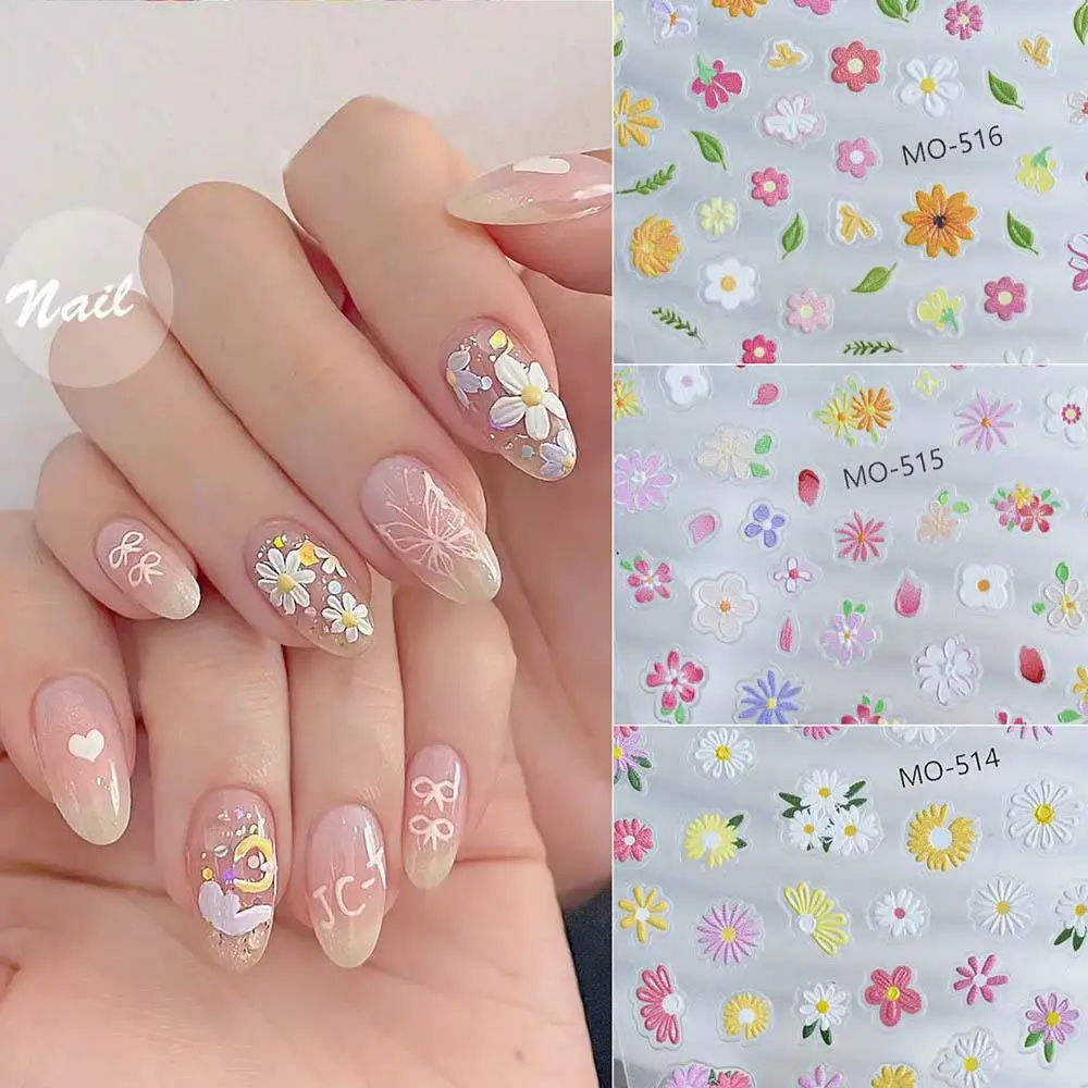 Colorful Spring Decor Embossed Relief Manicure Decal Flower Sweet Nail Stickers Cute Decoration Manicure Tool DIY Nail Art