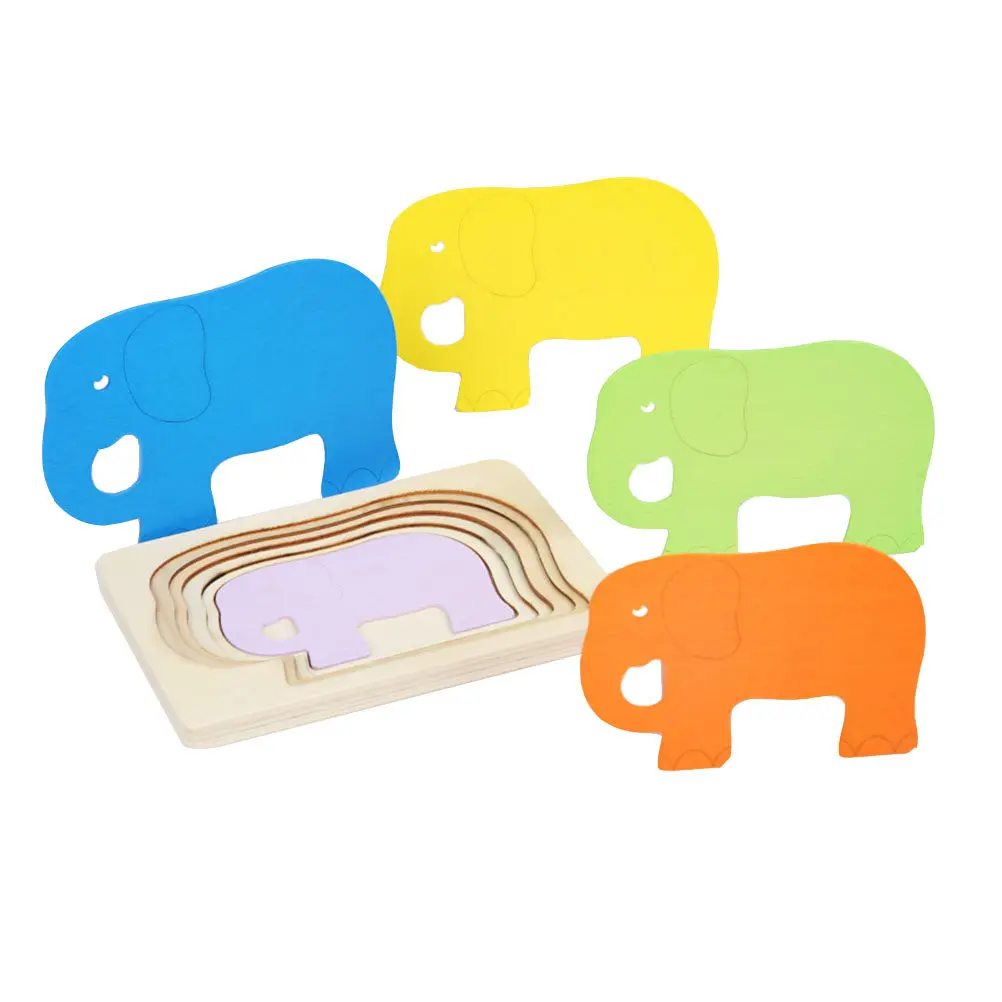 

1Pcs 3D Elephant Creative Wooden Jigsaw Puzzle Educational Early Learning Plaything Colorful Brain Development Cognitive Puzzle