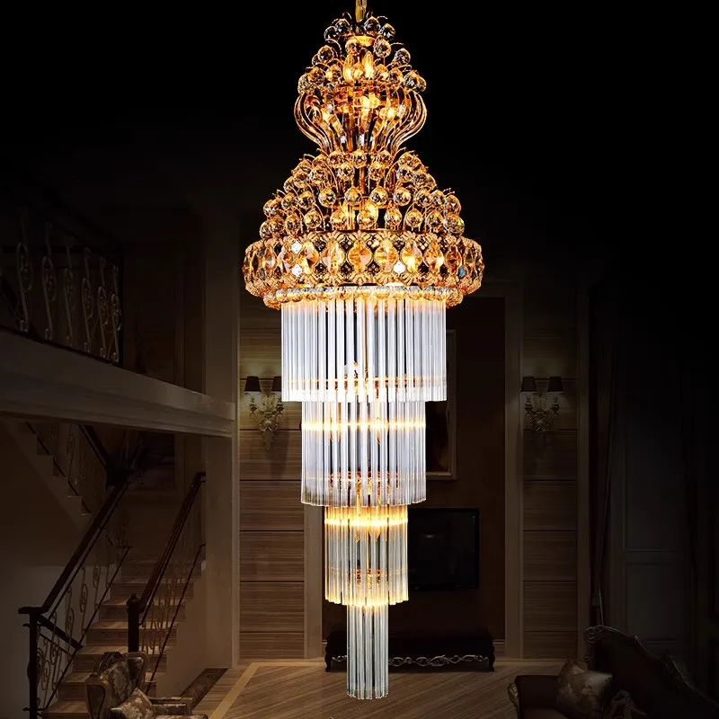 

American Crystal Ceiling Chandelier LED Luxury Long Hanging Lamps Room Decor Hotel Casa Home Decoration Lampara Stairways Lustre