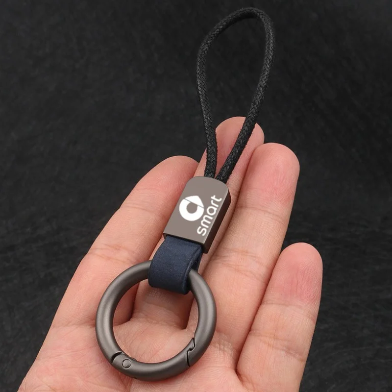 Genuine Leather Keychain Simple Lanyard Keyring For smart fortwo forfour 453 451 450 Car Key Holder Key Cover Auto Accessories