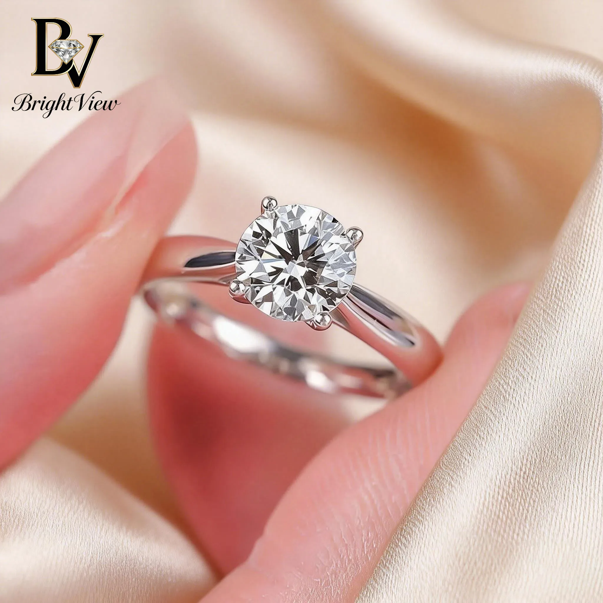 

S925 Pure Silver Plated with White Gold Classic Four-prong Moissanite Diamond Ring Adjustable Opening Niche Jewelry